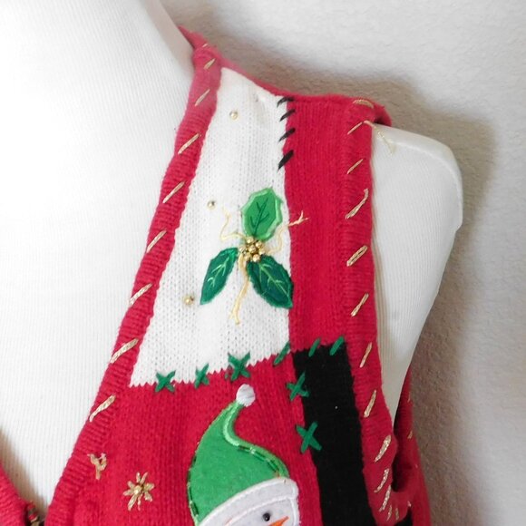 Vintage Ugly Christmas Sweater Zipper  Vest Size M  White Stag Snowman - Picture 9 of 11